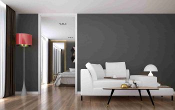 The interior of modern living room and bedroom service apartment design The interior of modern living room and bedroom service apartment design